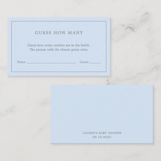 Carte D'accompagnement Simple Blue Devinez Combien De Jeu Mignonne Baby s (Devant / Derrière)