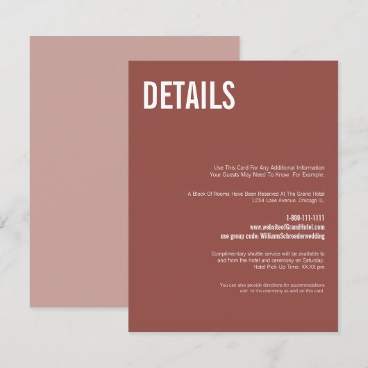 Carte D'accompagnement Simple Boho Dusty Rose Typographie Détails du Mari (Devant / Derrière)