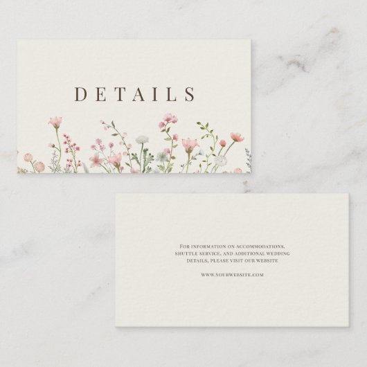 Carte D'accompagnement Simple Boho Fleur sauvage Beige Détails (Devant / Derrière)