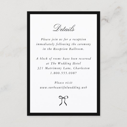 Carte D'accompagnement Simple Bow Classic Wedding (Devant)