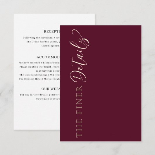 Carte D'accompagnement Simple Burgundy Wedding Details (Devant / Derrière)