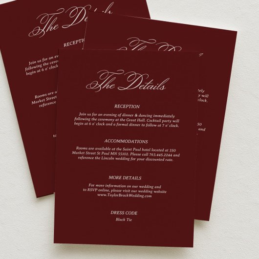 Carte D'accompagnement Simple Burgundy Wedding Details