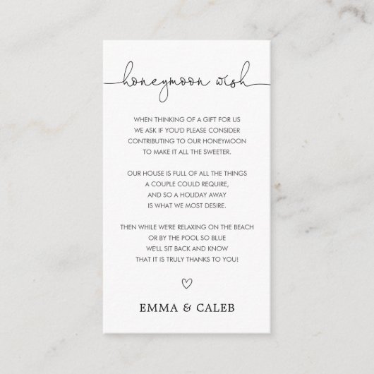 Carte D'accompagnement Simple calligraphie Honeymoon Wish Fund (Devant)