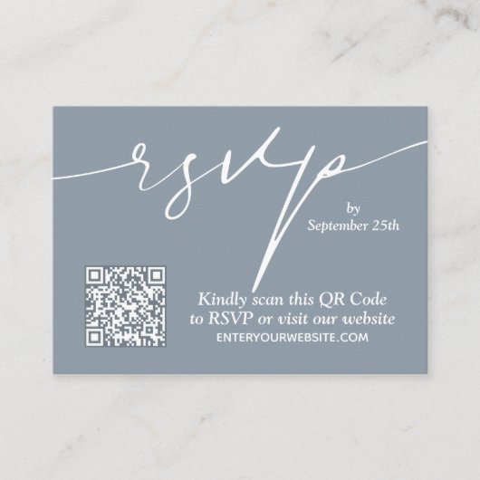 Carte D'accompagnement Simple chic Dusty bleu QR Code Mariage (Devant)