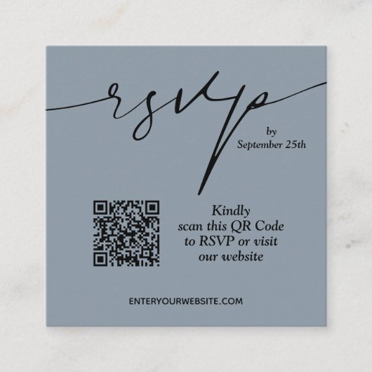 Carte D'accompagnement Simple chic Dusty bleu QR Code Mariage (Devant)