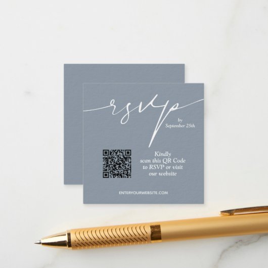 Carte D'accompagnement Simple chic Dusty bleu QR Code Mariage (Devant/Arrière en situation)