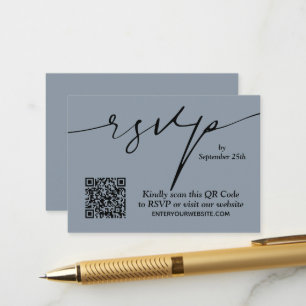 Carte D'accompagnement Simple chic Dusty bleu QR Code Mariage
