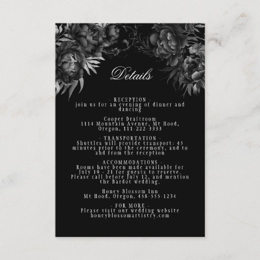 Carte D'accompagnement Simple classique gothique noir Détails Mariage (Devant)