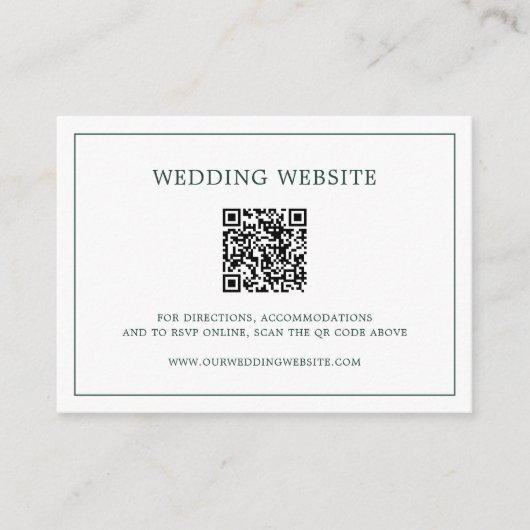 Carte D'accompagnement Simple Code QR Monogramme Mariage Vert de Forêt (Devant)