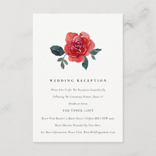 CARTE D'ACCOMPAGNEMENT SIMPLE COULEUR D'EAU ROUGE VERT ROSE FLORAL RÉCEPT (Devant)