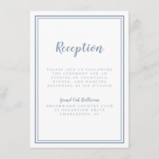 Carte D'accompagnement Simple Dusty Bleu Mariage Réception Blanc Cadre (Devant)