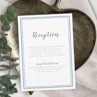 Carte D'accompagnement Simple Dusty Bleu Mariage Réception Blanc Cadre