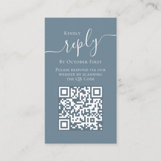 Carte D'accompagnement Simple Dusty Blue Calligraphy Répondre QR Code en  (Devant)