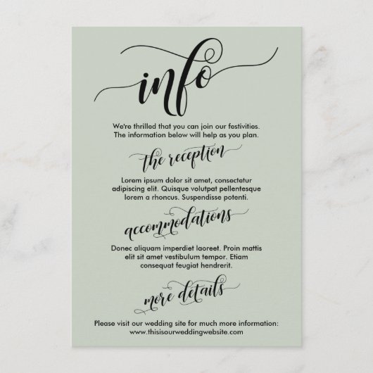 Carte D'accompagnement Simple Elaborer Script Mariage Info Sage Green (Devant)