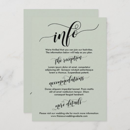Carte D'accompagnement Simple Elaborer Script Mariage Info Sage Green (Devant / Derrière)