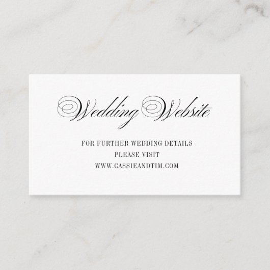 Carte D'accompagnement Simple Elegant Black White Script Mariage site (Devant)
