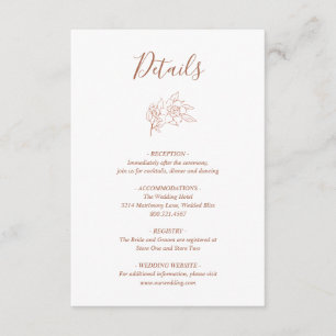 Carte D'accompagnement Simple Elegant Boho Floral Terracotta Mariage