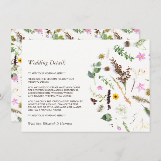 Carte D'accompagnement Simple Elegant Botanical Fleur sauvage Détails du (Devant / Derrière)