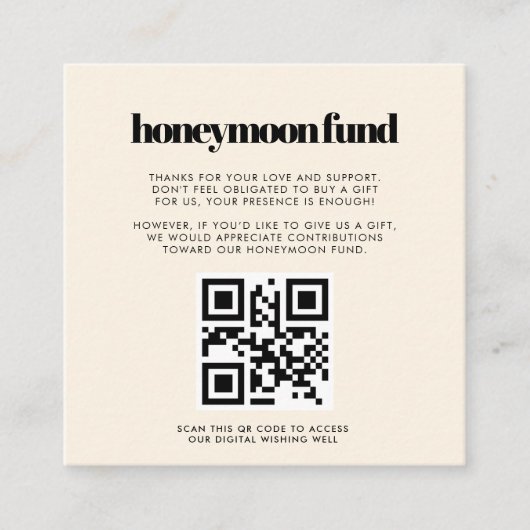 Carte D'accompagnement Simple élégant & chic Honeymoon fund Code QR (Devant)