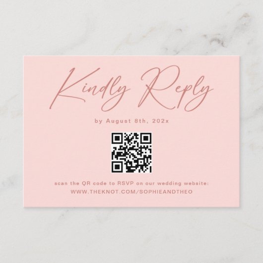Carte D'accompagnement Simple Élégant Code QR Rose RSVP Mariage (Devant)