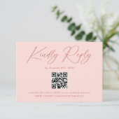 Carte D'accompagnement Simple Élégant Code QR Rose RSVP Mariage (Debout devant)