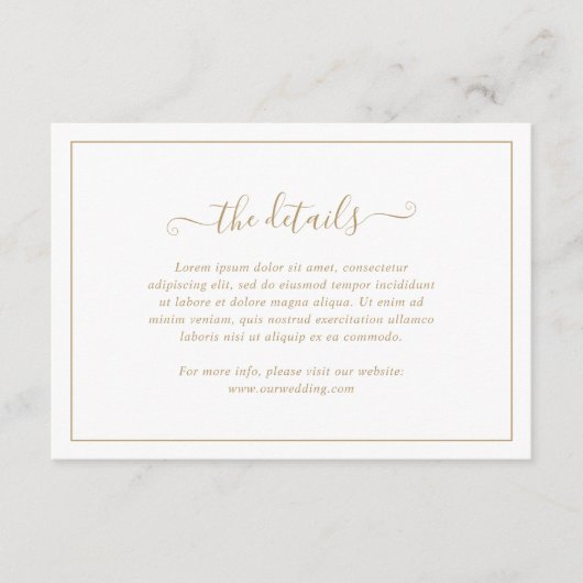 Carte D'accompagnement Simple Elegant Gold Détails Mariage (Devant)