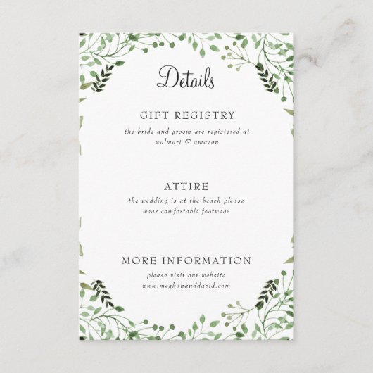 Carte D'accompagnement Simple Elegant Green Détails Mariage (Devant)
