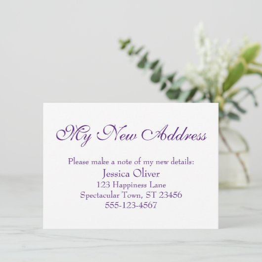 Carte D'accompagnement Simple, élégant Ma nouvelle adresse violet sur bla (Debout devant)