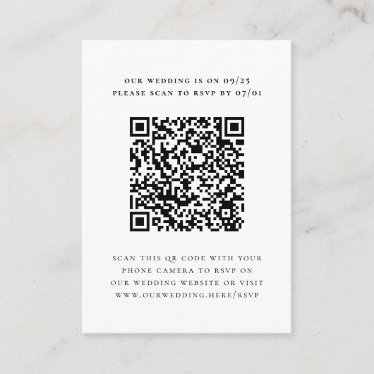 Carte D'accompagnement Simple Elegant Minimal Photo QR Code Mariage RSVP (Devant)