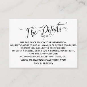 Carte D'accompagnement Simple, élégant noir et blanc "The Details"
