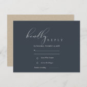 Carte D'accompagnement Simple élégant Script Marine Noir Mariage RSVP (Devant / Derrière)