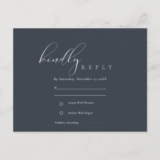 Carte D'accompagnement Simple élégant Script Marine Noir Mariage RSVP (Devant)