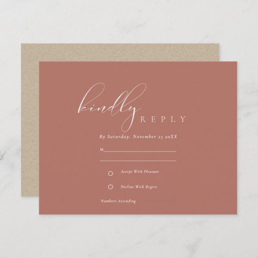 Carte D'accompagnement Simple Élégant Script Terracotta Mariage RSVP (Devant / Derrière)
