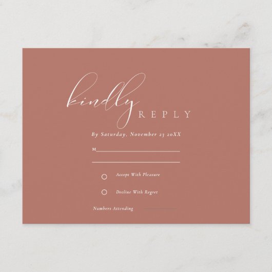 Carte D'accompagnement Simple Élégant Script Terracotta Mariage RSVP (Devant)