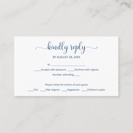 Carte D'accompagnement Simple élégante formulation bleue mariage rsvp (Devant)