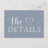 Carte D'accompagnement Simple Faux Silver & Blue Heart Détails du Mariage (Devant)