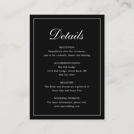 Carte D'accompagnement Simple Formel Traditionnel Élégant Mariage Noir (Devant)