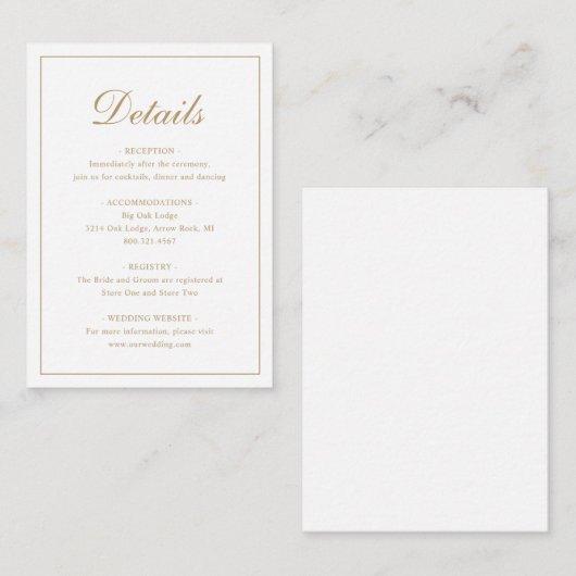 Carte D'accompagnement Simple Formel Traditionnel Élégant Mariage Or (Devant / Derrière)