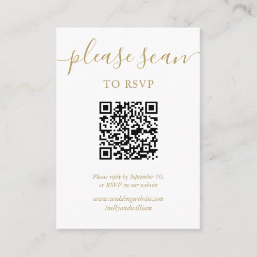 Carte D'accompagnement Simple Gold Script RSVP QR Code Photo (Devant)
