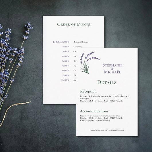 Carte D'accompagnement Simple Lavender Wedding Details Enclosure Card
