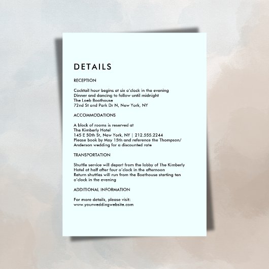 Carte D'accompagnement Simple Light Blue Wedding Details