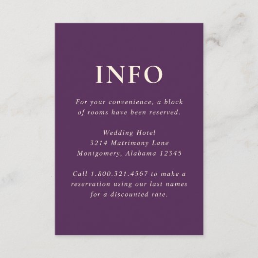 Carte D'accompagnement Simple Mariage Moderne Violet Gras (Devant)