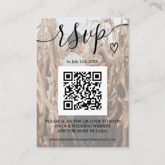 Carte D'accompagnement Simple mariage noir blanc rsvp Qr code 2 photos (Devant)