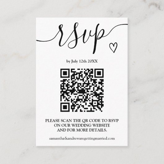 Carte D'accompagnement Simple mariage noir blanc rsvp Qr code photo (Devant)