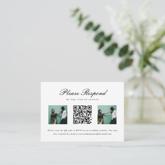 Carte D'accompagnement Simple mariage Rsvp avec QR Code et Grille photo (Debout devant)