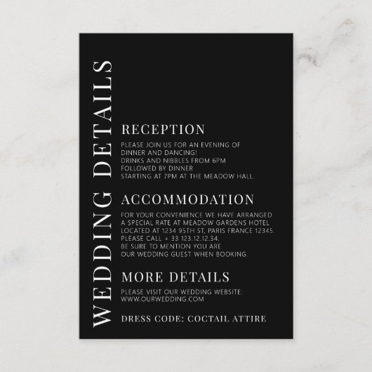 Carte D'accompagnement Simple milalist noir détails mariages (Devant)