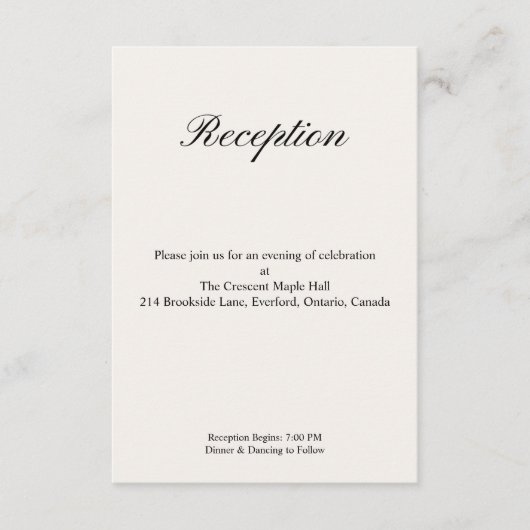 Carte D'accompagnement Simple Minimal Wedding Reception (Devant)