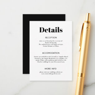 Carte D'accompagnement Simple minimaliste Mariage noir et blanc