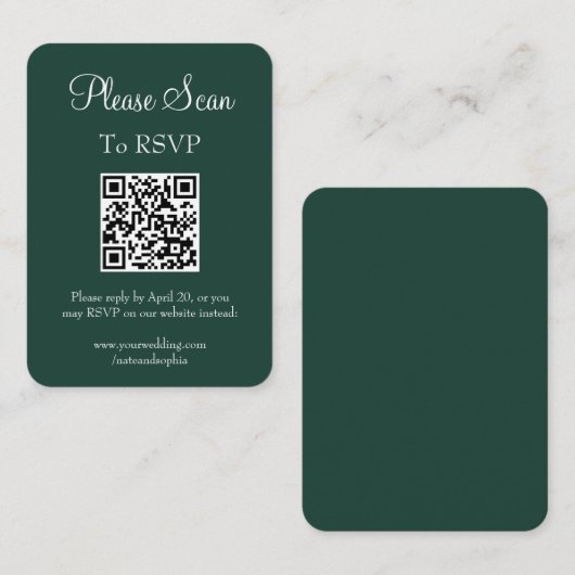 Carte D'accompagnement Simple moderne Emerald Green Mariage Scan QR Code (Devant / Derrière)