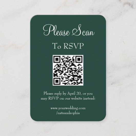 Carte D'accompagnement Simple moderne Emerald Green Mariage Scan QR Code (Devant)